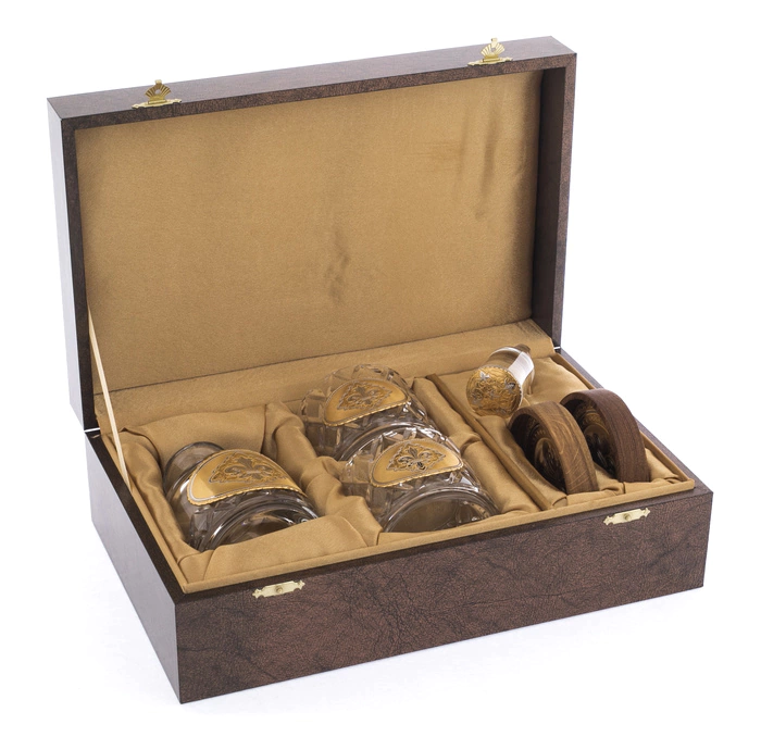 Whiskey set with a bottle, 2 glasses and 2 stands, Zlatoust